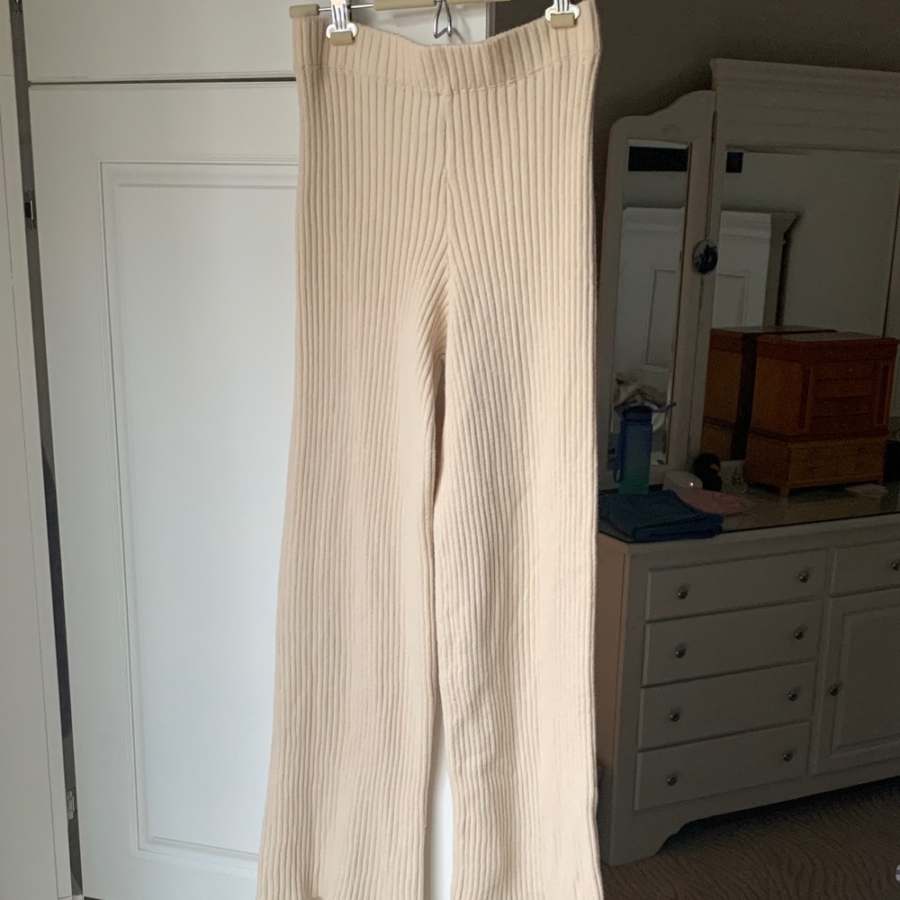 Cream Ribbed Knit Pants